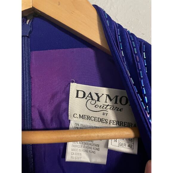 Vintage Womens Top Size 14 Blue Beaded V Neck Lined Ornate Formal Evening 90s - Picture 2 of 7